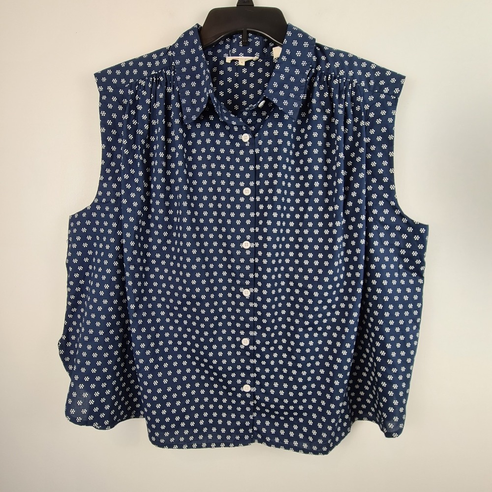 Levi's‎ Women's Gracen Blouse Livia Dot Navy Blaze XL Button Up Sleeveless Top